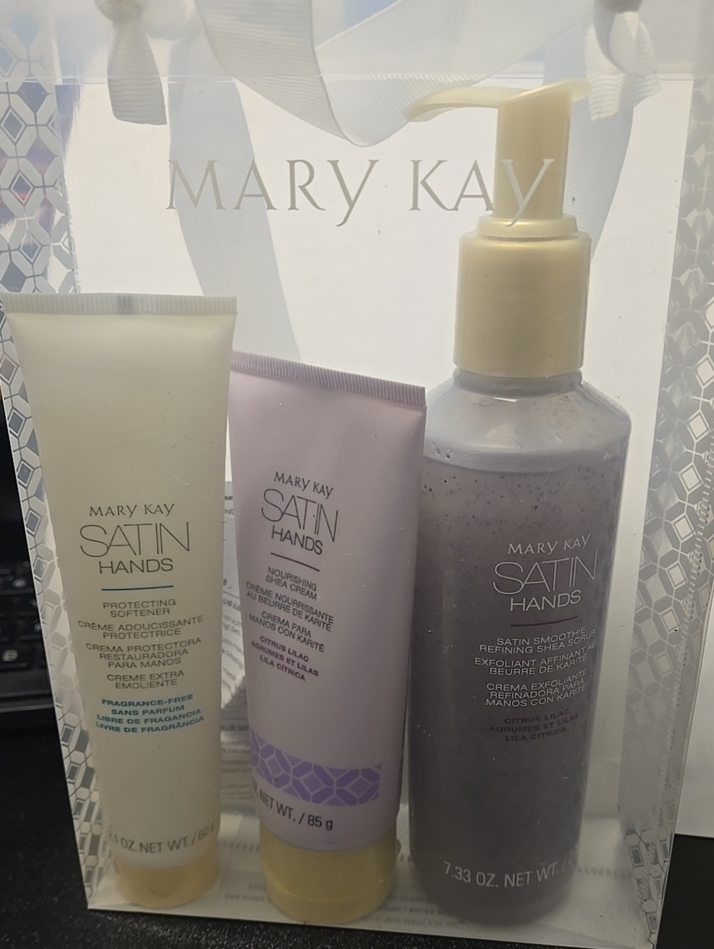 Mary Kay Satin Hands Set in Cream, Lavender and Light Purple